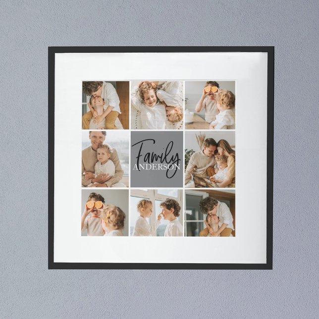 Family Collage Photo & Personalised Grey Gift Poster (Creator Uploaded)