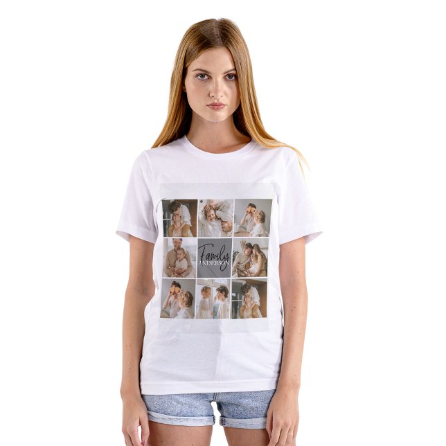 Family Collage Photo & Personalised Grey Gift T-Shirt (Creator Uploaded)
