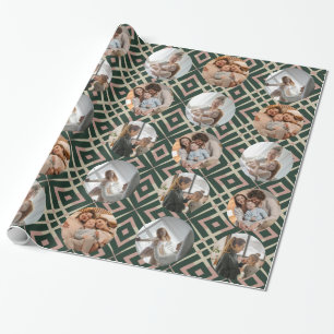 Family Collage Photos Holiday Stripped Pattern Wrapping Paper