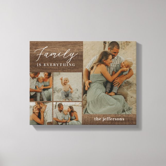 Family Collage Rustic Modern Custom Wrapped Canvas (Front)