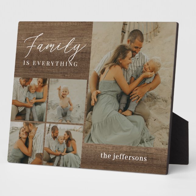 Family Collage Rustic Modern Photo Desktop Plaque (Side)