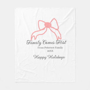 Family comes first red bow family name holidays fleece blanket