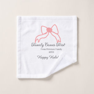 Family comes first red bow family name holidays wash cloth