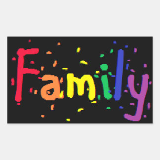 Family Confetti Rainbow on Black Rectangular Sticker