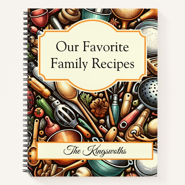 Family Cookbook vintage rusty pattern personalised Notebook (Front)