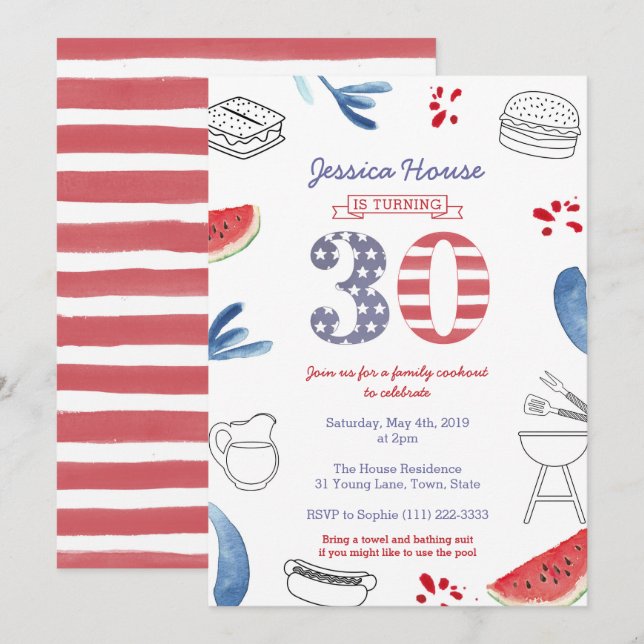 Family Cookout 30th Birthday Party, Memorial Day Invitation (Front/Back)