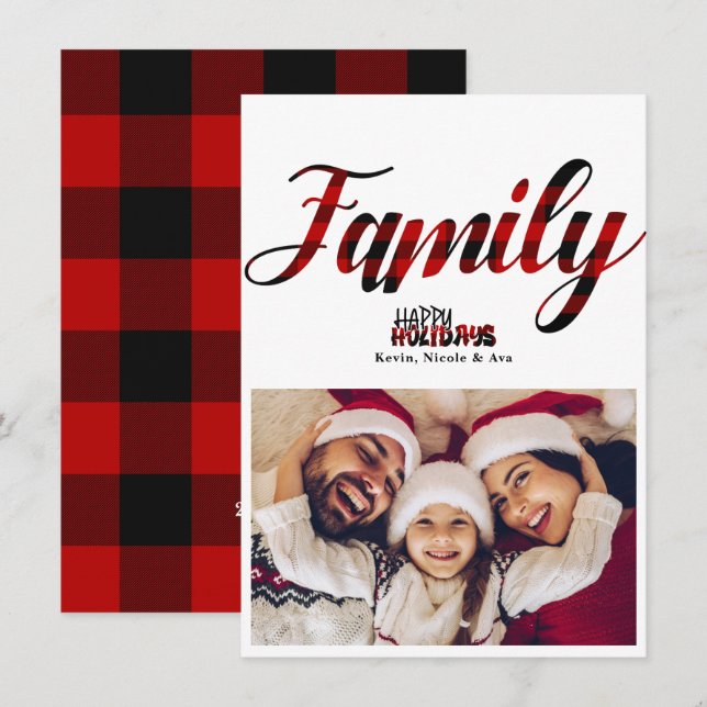 FAMILY Cool Plaid Christmas Holiday Photo Card (Front/Back)