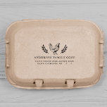 Family Coop Hand-Gathered Vintage Egg Carton Self-inking Stamp<br><div class="desc">A vintage-style egg carton stamp featuring a hand-drawn chicken, two botanical branches, your family coop in classic typography, and your custom slogan below. The template reads "Daily Fresh Free-Range Eggs" and "Hand Gathered On" with space for you to write the date. Click on "Personalise this template" to change the wording....</div>