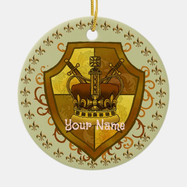 Family Crest Crown Surname Ornament (Front)