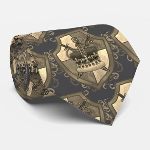 Family Crest Crown Sword shield tie