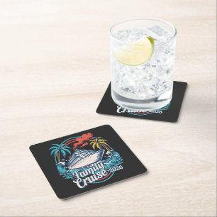 Family Cruise 2026 Summer Beach Vacation Family Square Paper Coaster
