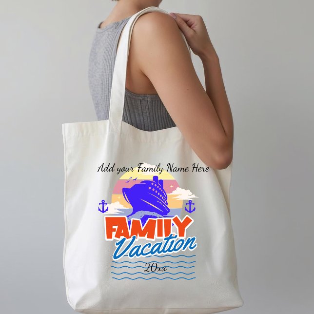 Family CRUISE Blue/Orange Sunset PERSONALIZE Tote Bag (Creator Uploaded)