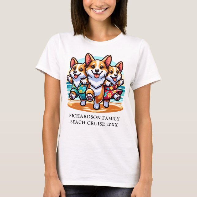 Family Cruise Funny Corgi Dogs Summer Vacation T-Shirt (Front)