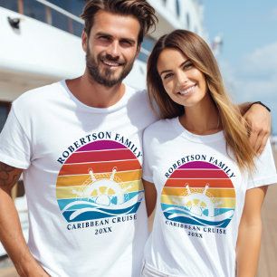 Family Cruise Nautical Ship Wheel Retro Sunset T-Shirt