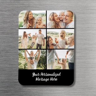 Family Custom Black 6 Photo Collage Text Magnet