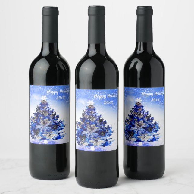  Family Custom Christmas Tree Wine Bottles Label (Bottles)