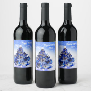 Family Custom Christmas Tree Wine Bottles Wine Label