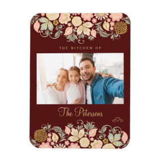 Family custom photo and text burgundy blush magnet