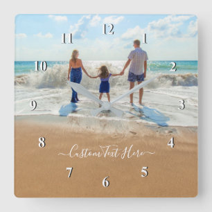 Family - Custom Photo and Text - Your Own Design Square Wall Clock
