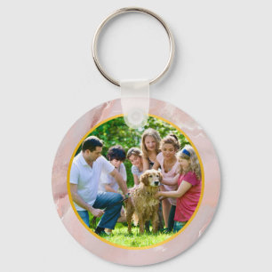 Family Custom Photo in Gold & elegant Pink marble Key Ring