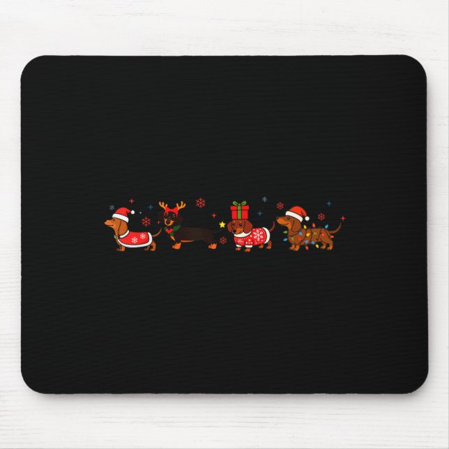 Family Dachshund Santa Sleigh Reindeer Snow Christ Mouse Pad (Front)