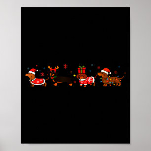 Family Dachshund Santa Sleigh Reindeer Snow Christ Poster