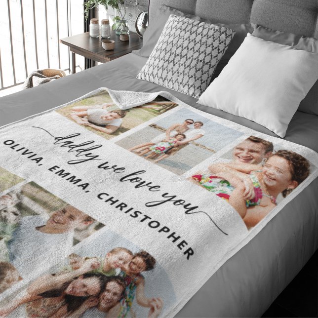 Family Dad - Father's Day Photo Collage Fleece Blanket (Creator Uploaded)