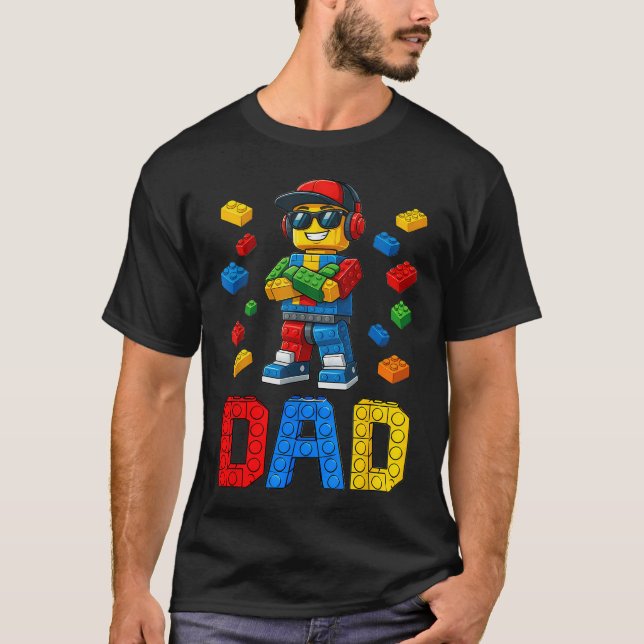 Family Dad Master Builder Building Bricks Blocks T-Shirt (Front)