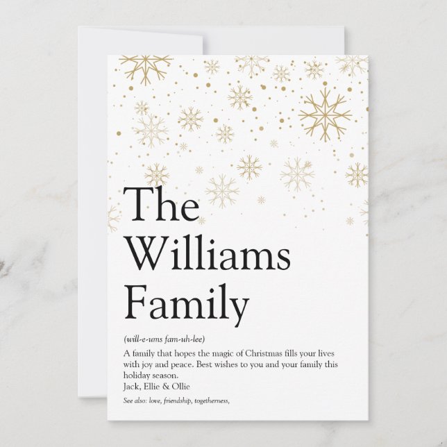 Family Definition Snowflakes Christmas Message Holiday Card (Front)