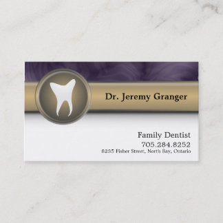 Family Dentist Business Card - Tooth Gold & Purple