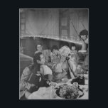 Family Dining at the Bridge Postcard<br><div class="desc">A vintage family dining at the bridge at night black and white collage art</div>