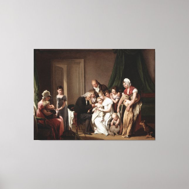 Family Doctor Vaccinating Child Old Oil Painting Canvas Print (Front)