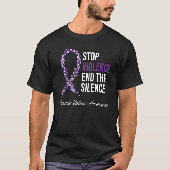 Family Domestic Violence Awareness Purple Ribbon P T-Shirt (Front)