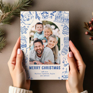 Family Doodle Photo Christmas Holiday Card