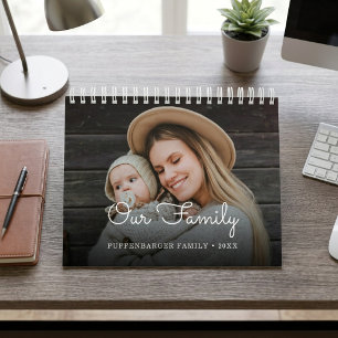 Family Elegant Script Family Photo Collage 2-Year Calendar