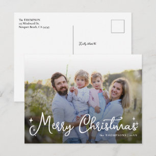 Family Elegant Script Overlay Chic Photo Christmas Holiday Postcard
