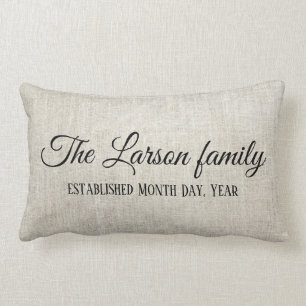Family Established Date on linen look personalise Lumbar Cushion