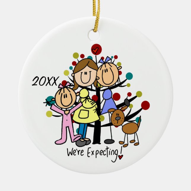 Family  Expectant Couple Two Moms Girl Dog Ceramic Tree Decoration (Front)