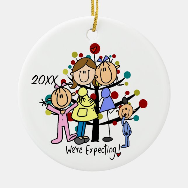 Family  Expectant Couple Two Moms Toddlers Ceramic Tree Decoration (Front)
