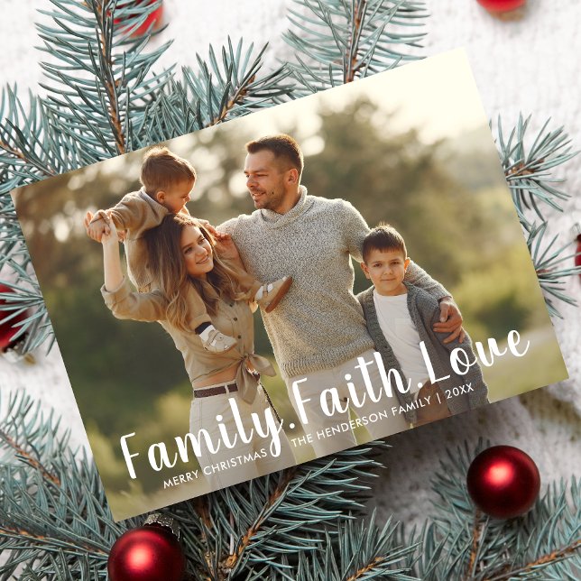 Family Faith Love Merry Christmas Large Photo Holiday Card (Creator Uploaded)