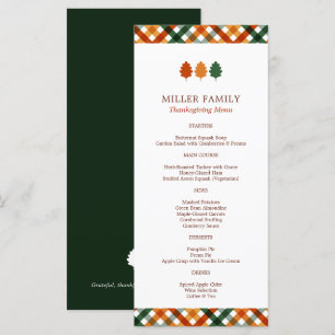 Family Fall Thanksgiving Dinner Menu Card