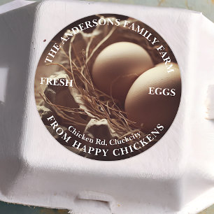 Family Farm Custom Cute Eggs Nest Photo Template Classic Round Sticker