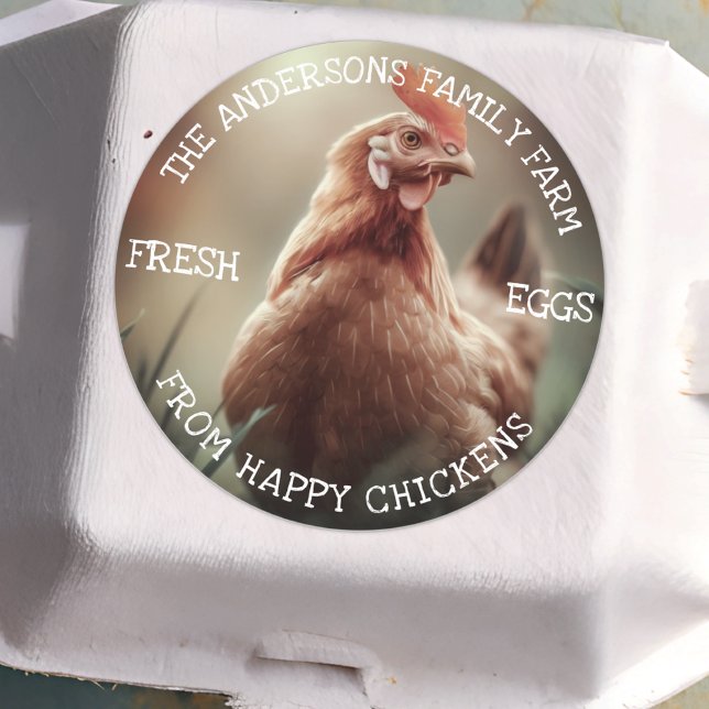 Family Farm Custom Photo Template Cute Chicken Classic Round Sticker (Creator Uploaded)