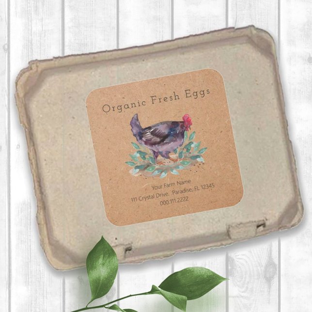 Family Farm Fresh Organic Chicken Egg Carton Kraft Square Sticker (Creator Uploaded)