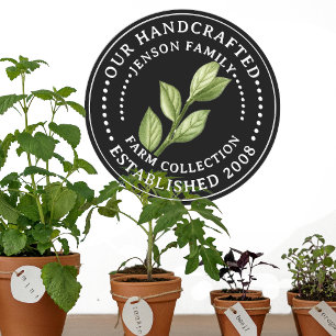 Family Farm Label with Herb Leaves on Black Logo