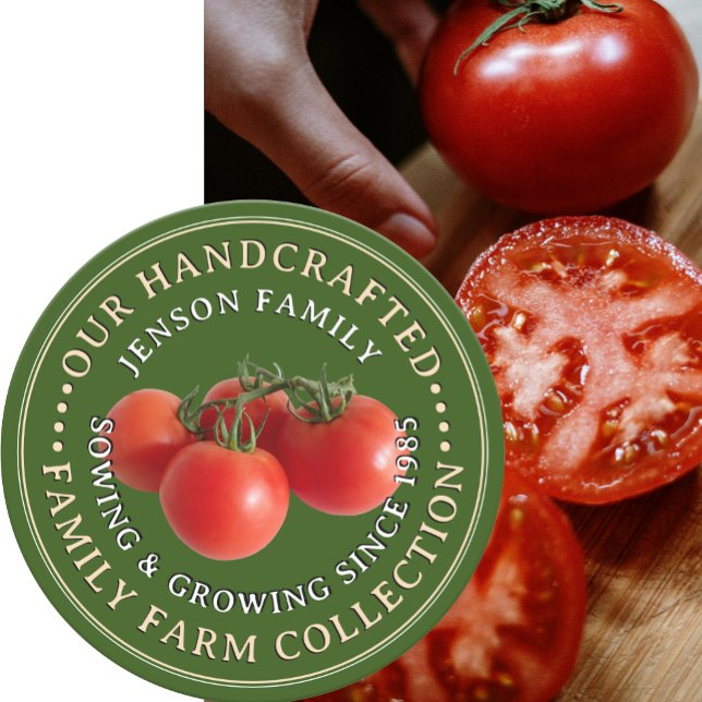 Family Farm Produce Label Tomatoes on Green Logo  (Creator Uploaded)