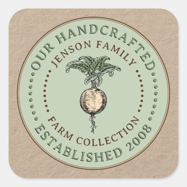 Family Farm Produce Label  Turnip Green on Kraft (Front)