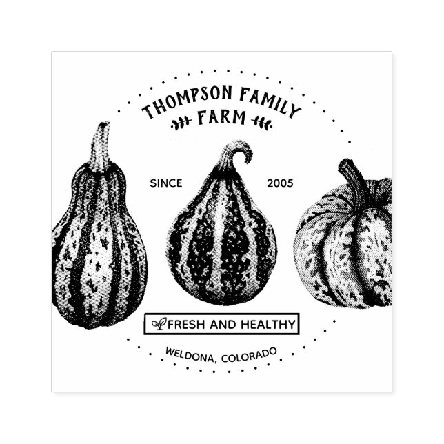 Family Farm Pumpkins Drawing Rustic Wood Art Stamp (Imprint)