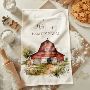 Family Farm Rustic Barn Cute Country Farm  Tea Towel