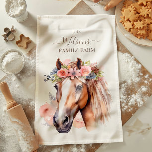 Family Farm Rustic Flower Crown Horse Tea Towel